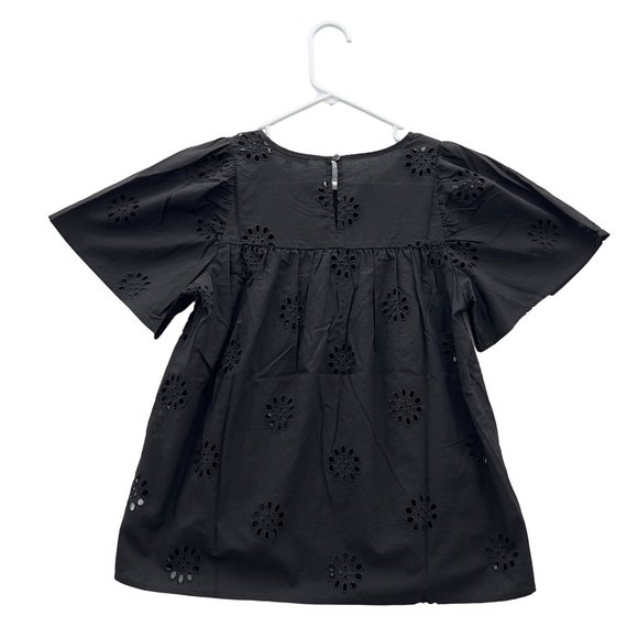 NEW MADEWELL Black Cotton Daisy Eyelet Flutter-Sleeve Yoke Top Size XS NWT 0037 - Picture 4 of 10